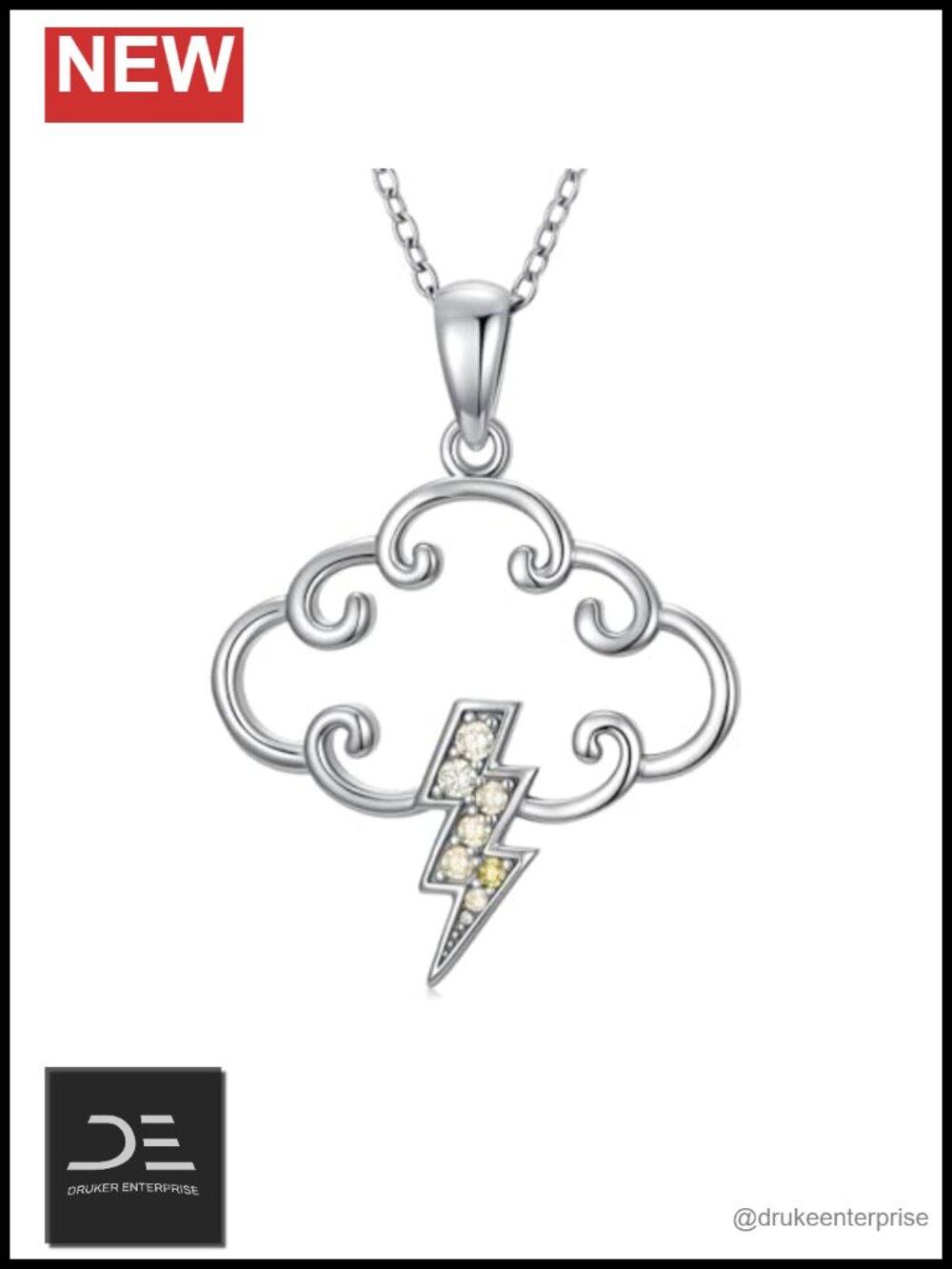 S925 Sterling Silver Lightning Bolt Pendant Necklace 18+2" Adjustable Gift